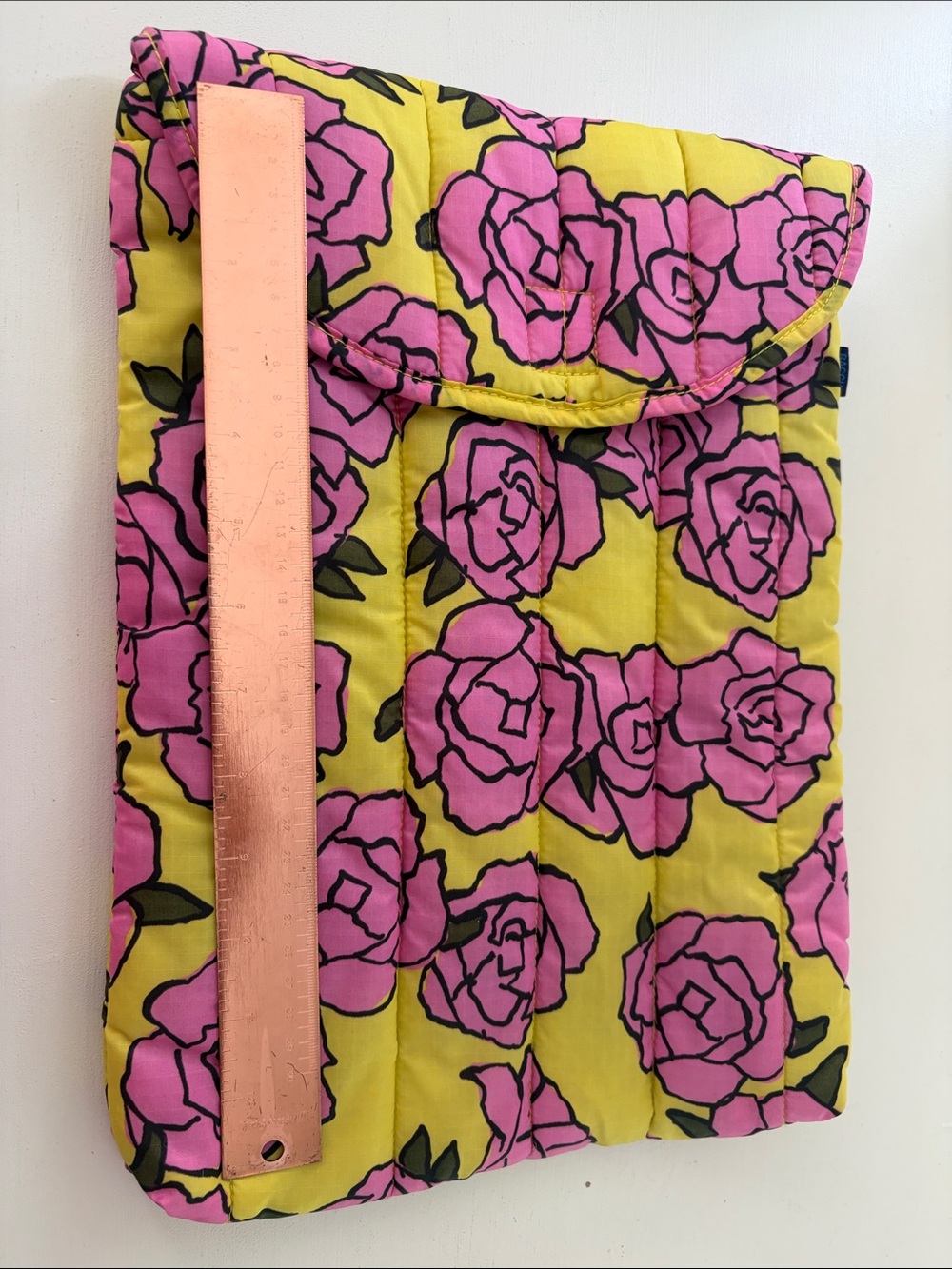 BAGGU Quilted Floral Tablet Sleeve in Yellow and Pink